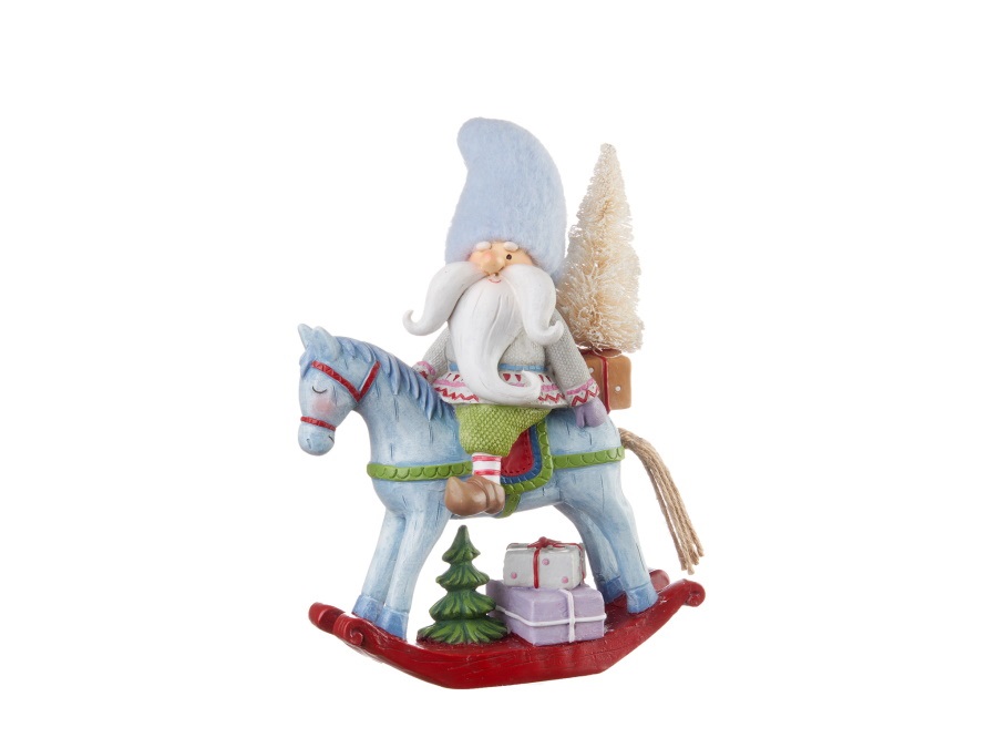 L'OCA NERA Aria di natale, babbo natale su cavallo a dondolo, 19,5x10x26h cm