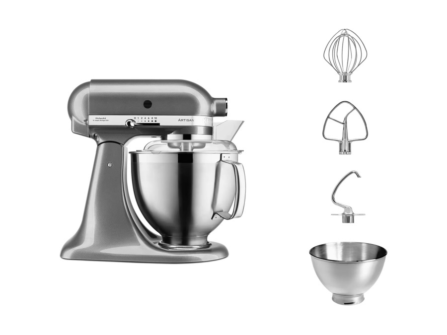 KITCHENAID Artisan, planetaria con testa reclinabile 4,8 Lt, accessori in acciaio inox, argento medaglia