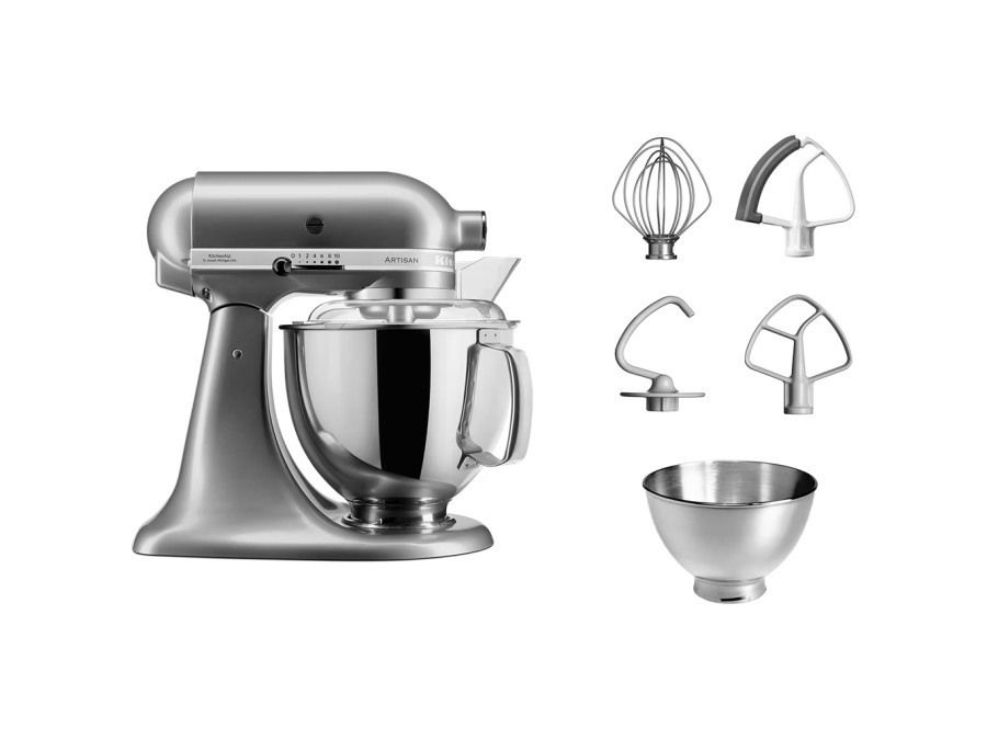 KITCHENAID Artisan, planetaria con testa reclinabile 4,8 Lt, accessori in acciaio inox, contour silver