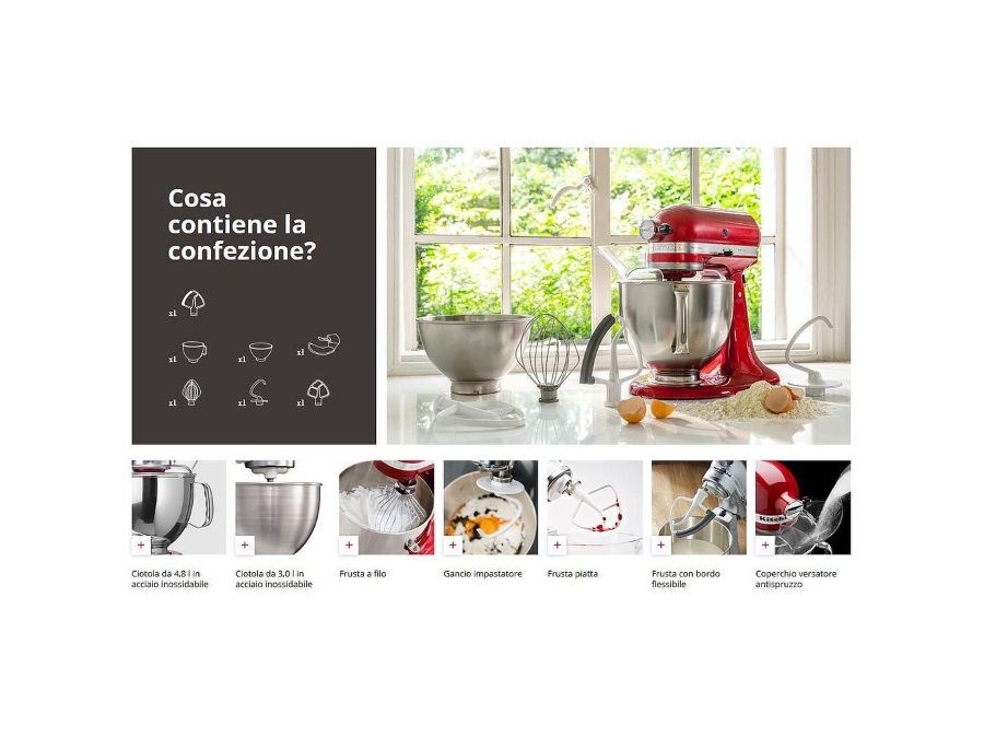 KITCHENAID Artisan, planetaria con testa reclinabile 4,8 Lt, accessori in acciaio inox, Empire Red