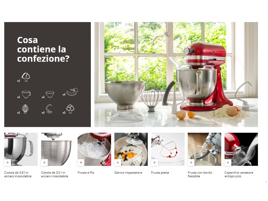 KITCHENAID Artisan, planetaria con testa reclinabile 4,8 Lt, accessori in acciaio inox, Ice Blue