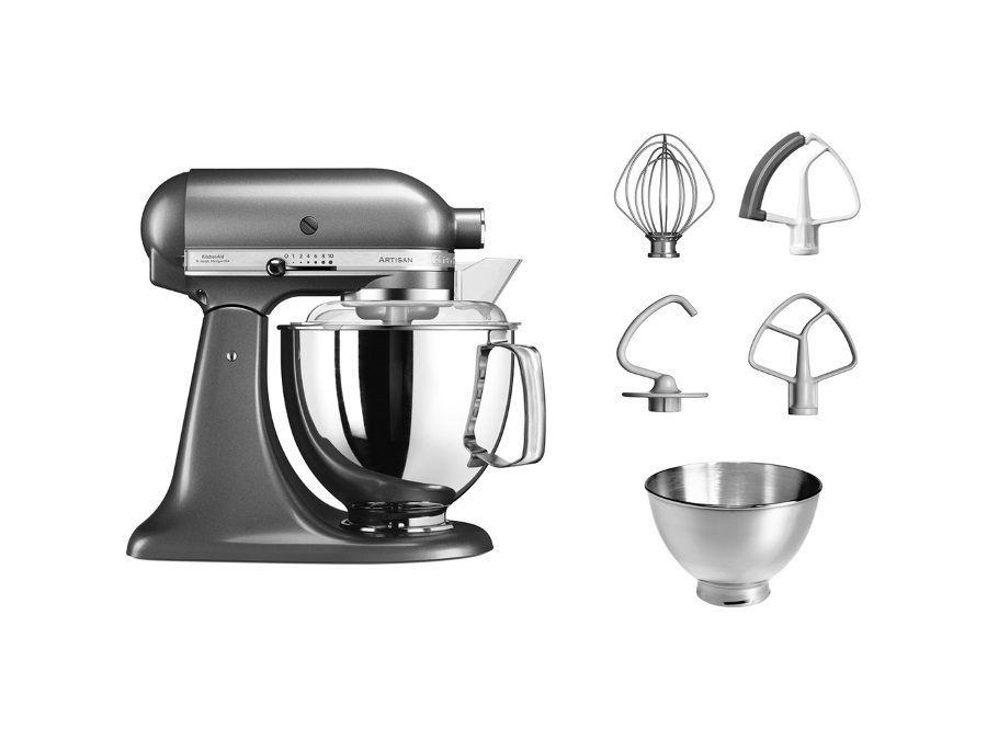 KITCHENAID Artisan, planetaria con testa reclinabile 4,8 Lt, accessori in acciaio inox, Silver