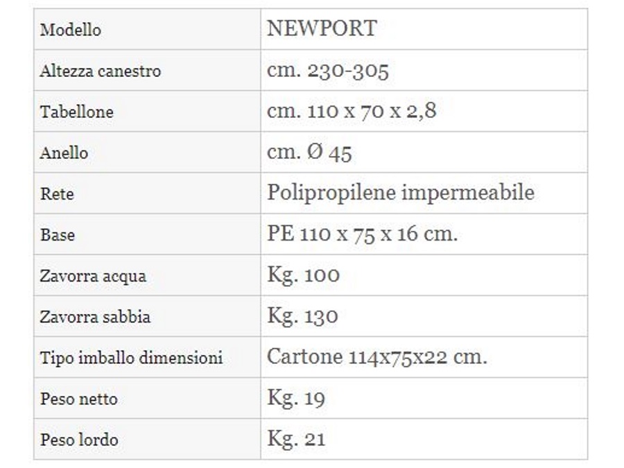 GARLANDO Canestro da basket Newport