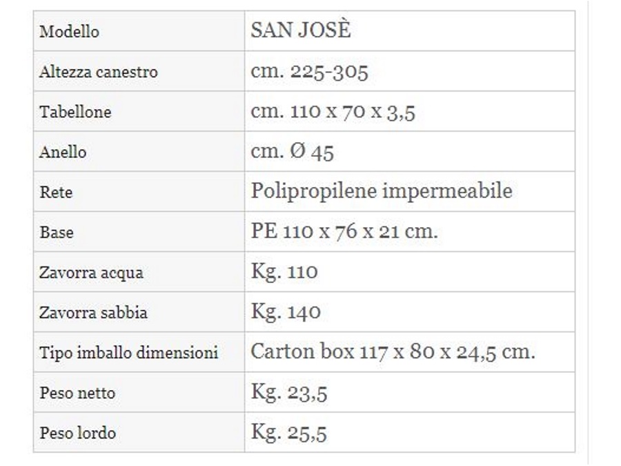 GARLANDO Canestro da basket san Josè