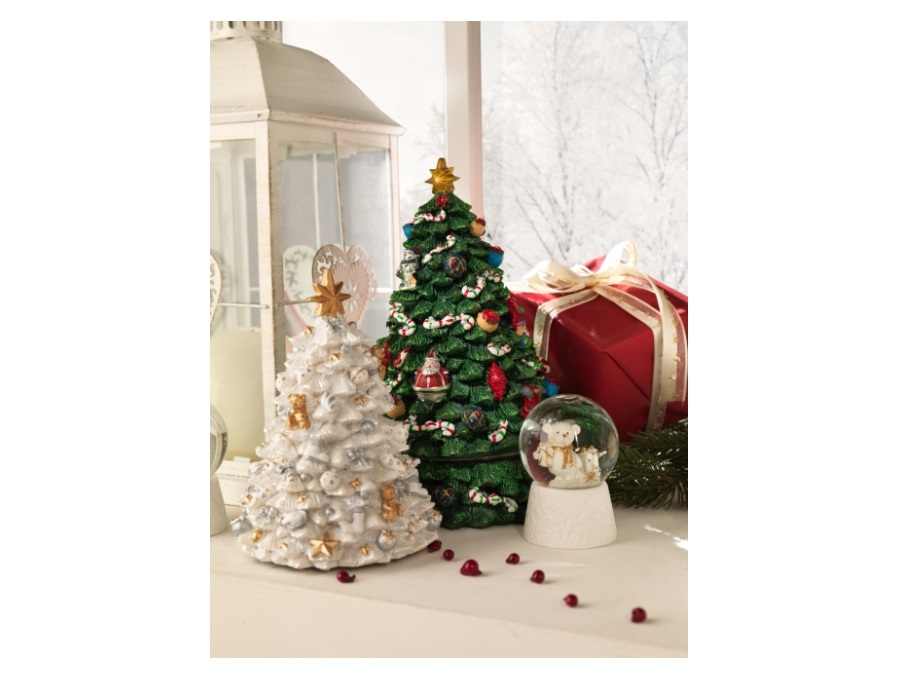 BRANDANI GIFT GROUP S.A.S. Carillon albero natale bianco, con musica e movimento, resina, Ø 17,5x29,5h cm