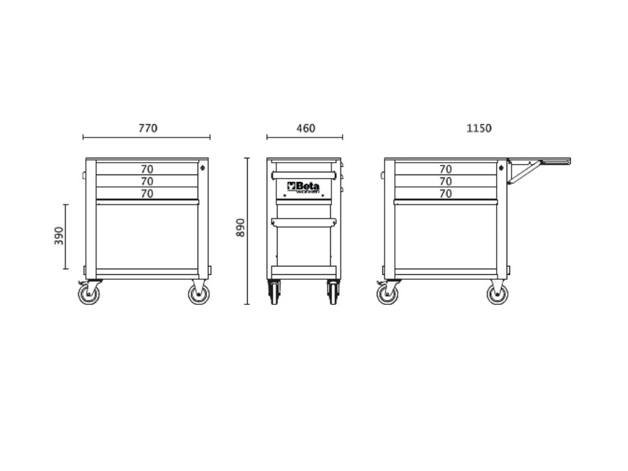 BETA UTENSILI Carrello di servizio BW C50S con 3 cassetti e assortimento di 189 utensili - Arancio