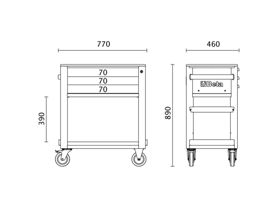 BETA UTENSILI Carrello di servizio con 3 cassetti - nero/arancio