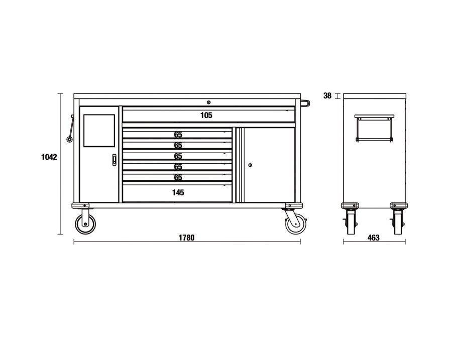 BETA UTENSILI Cassettiera mobile Work Station con 7 cassetti e cestino portarifiuti integrato