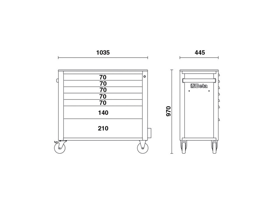 BETA UTENSILI Cassettiera porta attrezzi 7 cassetti, con sistema antiribaltamento, modello lungo - Rosso