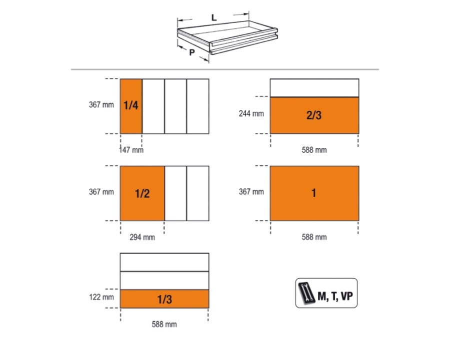 BETA UTENSILI Cassettiera portautensili con 7 cassetti, vuota - arancio