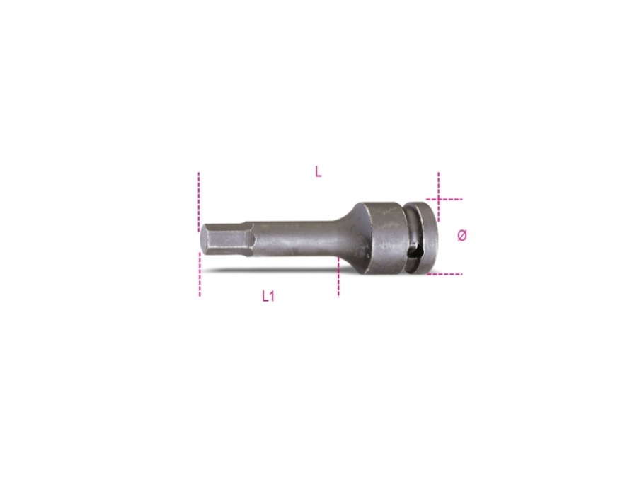 BETA UTENSILI Chiave a bussola maschio esagonale con quadro femmina 3/4 fosfatate, 728ME - MISURA Ø(44mm)- L(100mm)-L1(67mm)