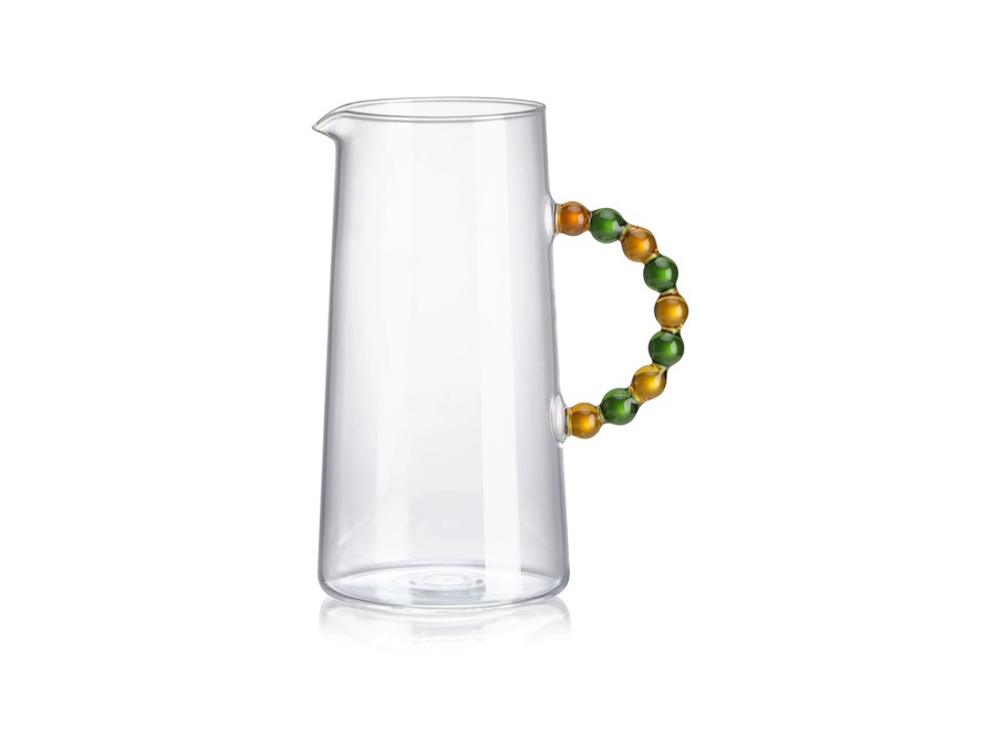 IVV Collier caraffa in vetro borosilicato trasparente con manico verde e ambra