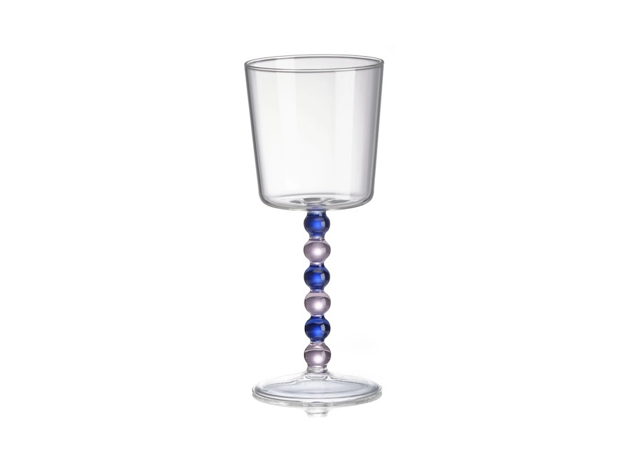 IVV Collier set 2 calici alti in vetro borosilicato trasparente con gambo rosa e blu