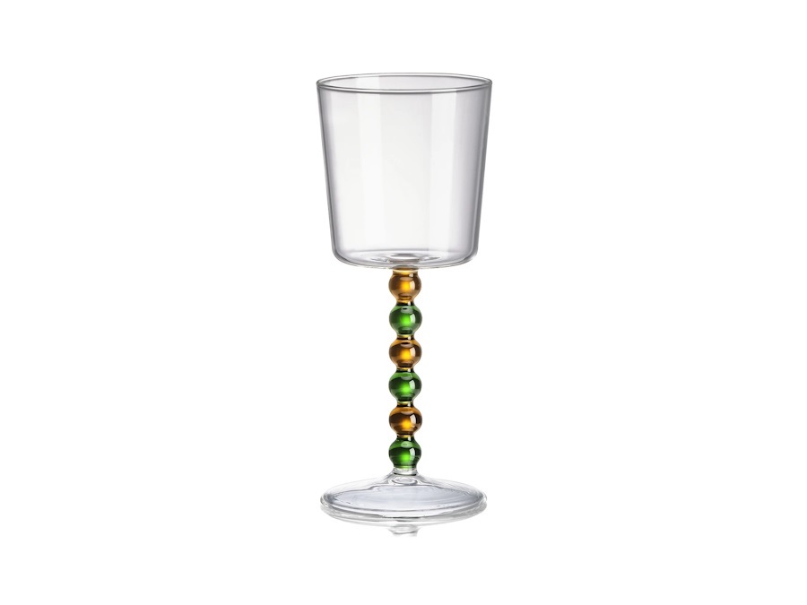 IVV Collier set 2 calici alti in vetro borosilicato trasparente con gambo verde e ambra