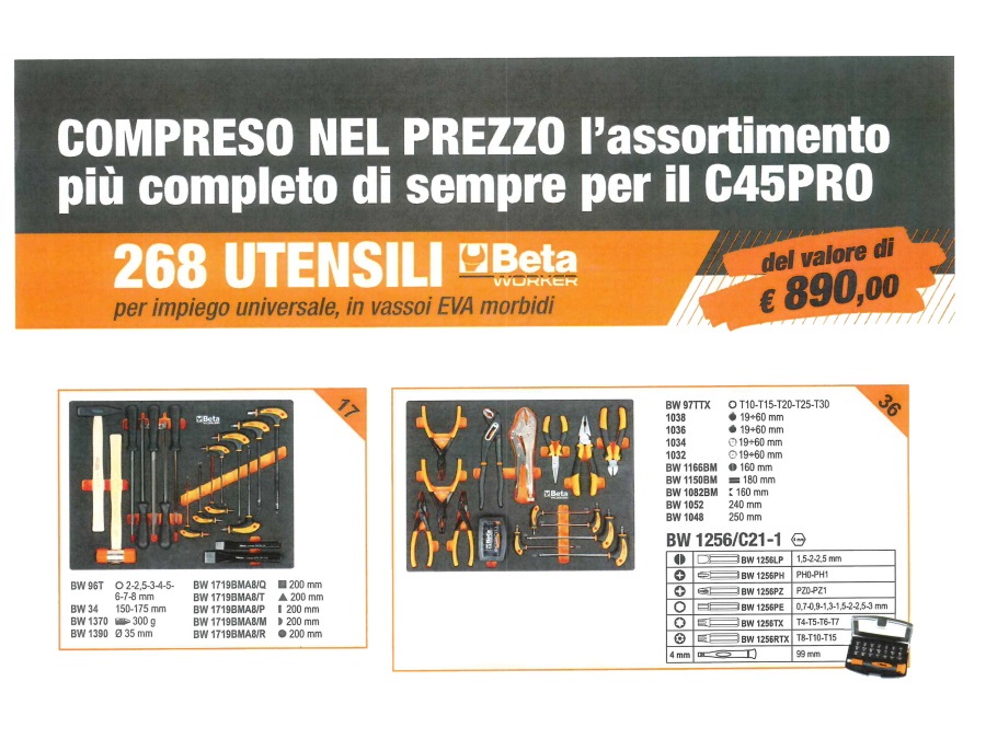 BETA UTENSILI Combinazione arredo officina C45PRO W, con 268 utensili