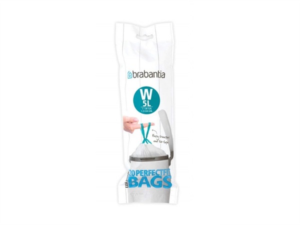 BRABANTIA Sacchi spazzatura brabantia bin liner cod. w, 5l(29,5x34 cm), bianco, rotolo da 20 sacchetti