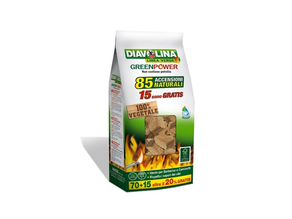 DIAVOLINA Diavolina green power sacco accensioni naturali 85 + 15 pz