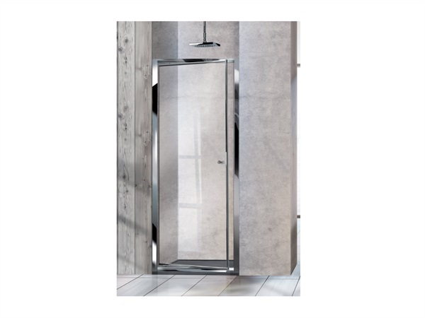 2B Porta bilico reversibile, cristallo temperato 6 mm, argento lucido trasparente, 90 cm