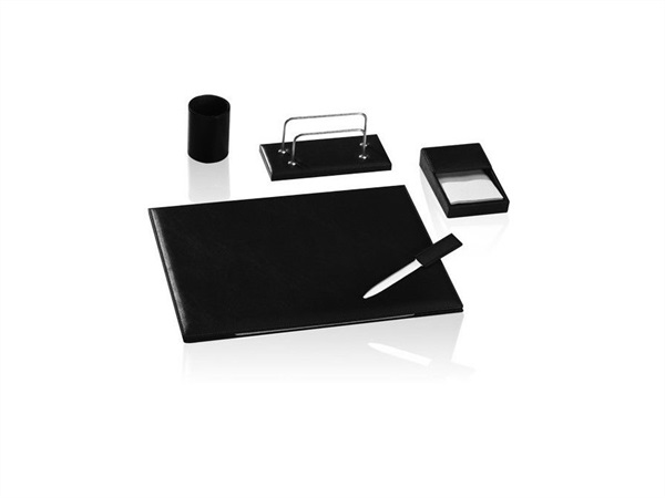ORNA IPLAST SRL Set scrivania in pelle con sottomano doppio, nero