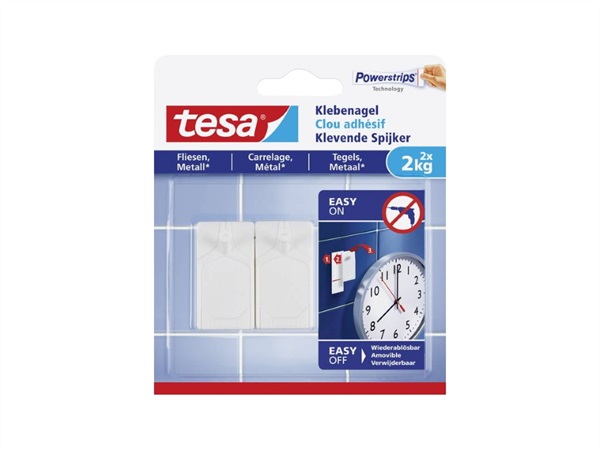 TESA Confezione 2 chiodi adesivi per piastrelle, 2 kg, bianco