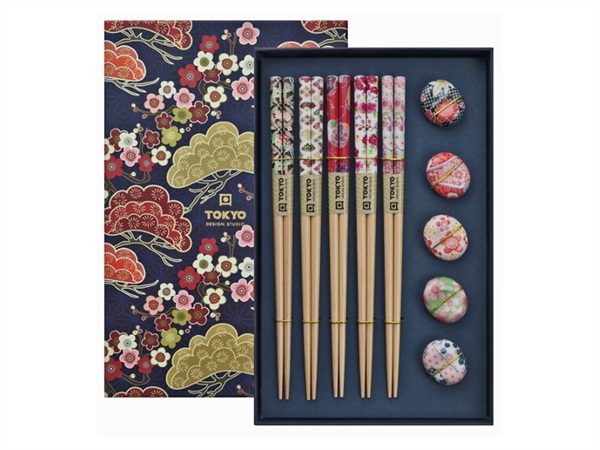 TOKYO DESIGN STUDIO Chopstick, set 5 coppie di bacchette con supporto