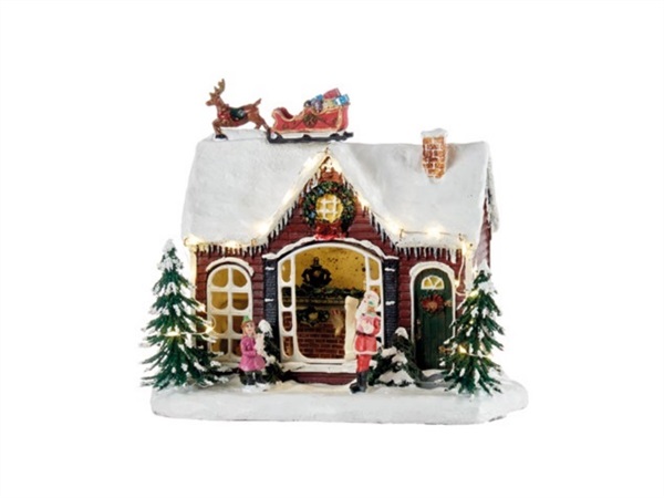 L'OCA NERA My sweet home, casa di Babbo Natale con slitta e renne sul tetto con led 23x15x20,5h cm