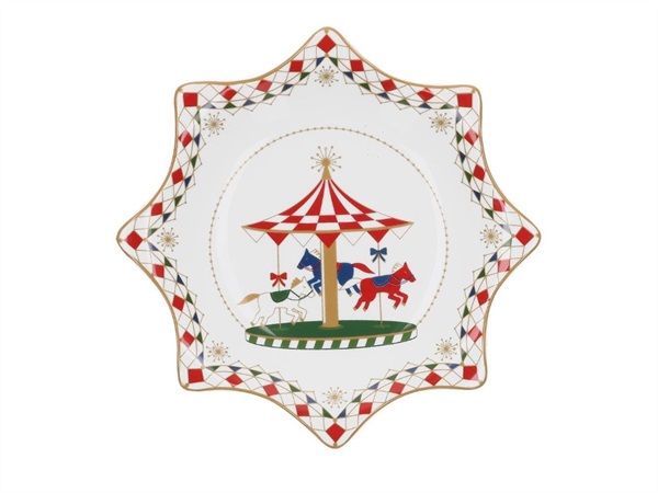 ROSE & TULIPANI Xmas carousel, piatto stella in porcellana 20 cm