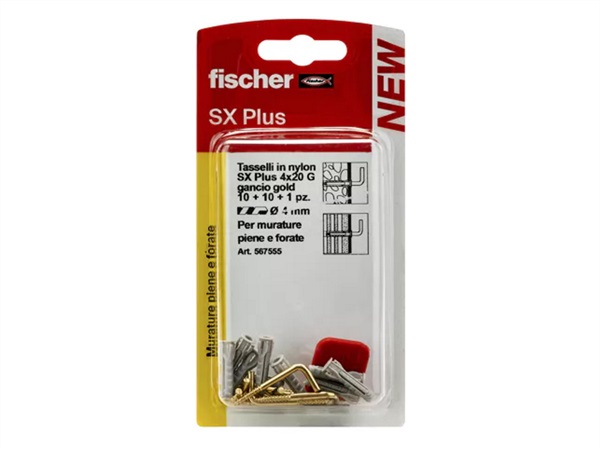 FISCHER Tassello con Gancio Oro in Blister, SX Plus 4x20 G Gold, 10+10pz