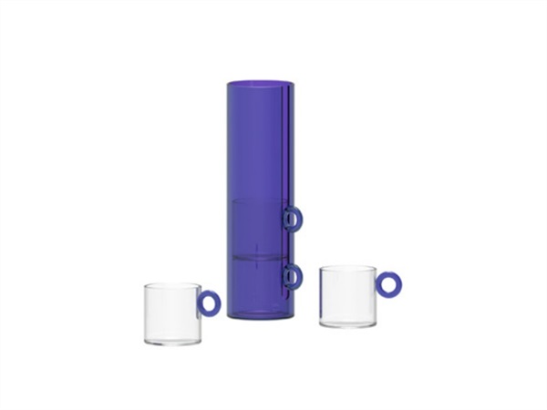 WD LIFESTYLE Set 4 tazze in vetro borosilicato con supporto blu