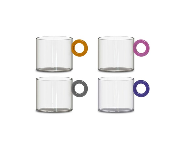 WD LIFESTYLE Set 4 tazze da tè in vetro borosilicato con manico colorato ad anello