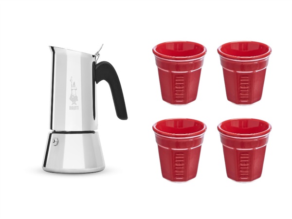 BIALETTI INDUSTRIE Set venus caffettiera 6 tazze + 4 bicch. rossi