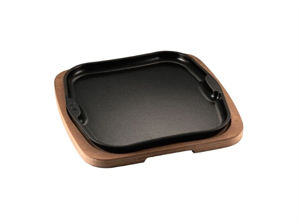 ILSA Piatto a servire in ghisa Gourmet con vassoio in legno cm 29x29