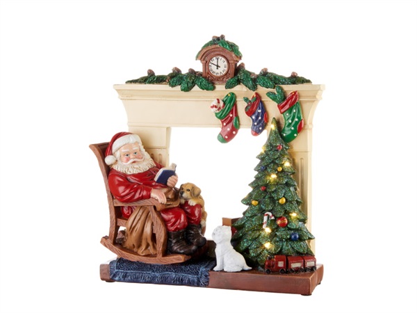 L'OCA NERA Happy santa, babbo natale con camino e led, 27x9x29h cm