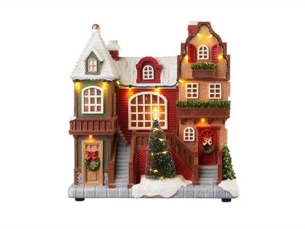 L'OCA NERA Happy village, casa con musica e led, 27,5x15,5x28,5h cm