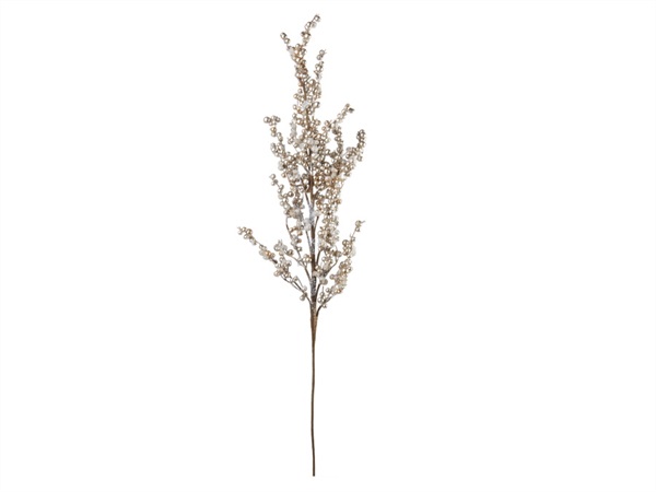 L'OCA NERA Fiori delle feste-bianco e oro, ramo con bacche argento piccole, 85h cm