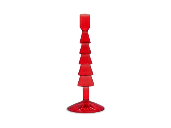 WD LIFESTYLE Portacandele in vetro albero di natale, Ø9x22h cm, rosso