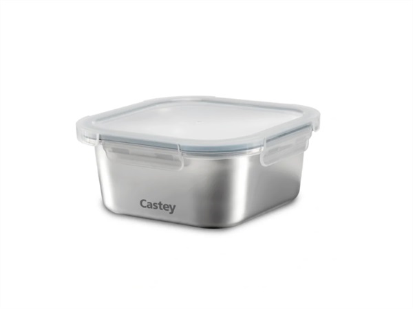 CASTEY Contenitore quadrato per microonde in acciaio inox - 600 ml