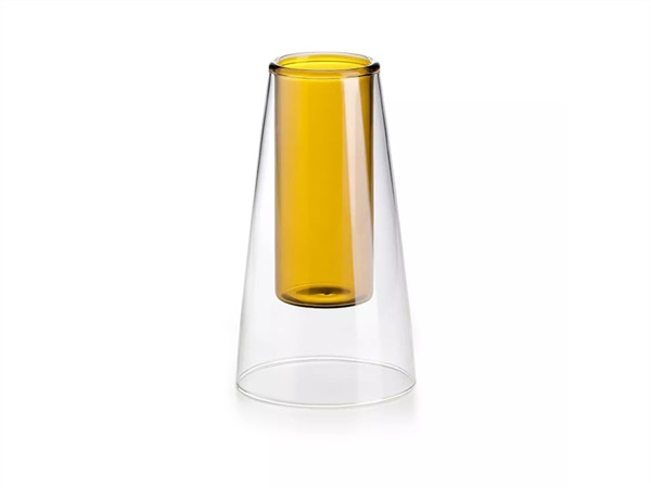 IVV Doublé vaso piccolo trapezio ambra doppia parete Ø 10,5 cm H 18,5 cm