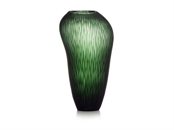 IVV Carving vaso in vetro verde satinato con righe molate verticali H 36 cm