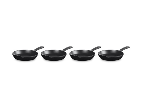 LE CREUSET Gourmet, set 4 mini padelle in ghisa smaltata 15 cm - nero