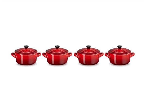 LE CREUSET Set 4 mini cocotte in gres vetrificato 10 cm - ciliegia