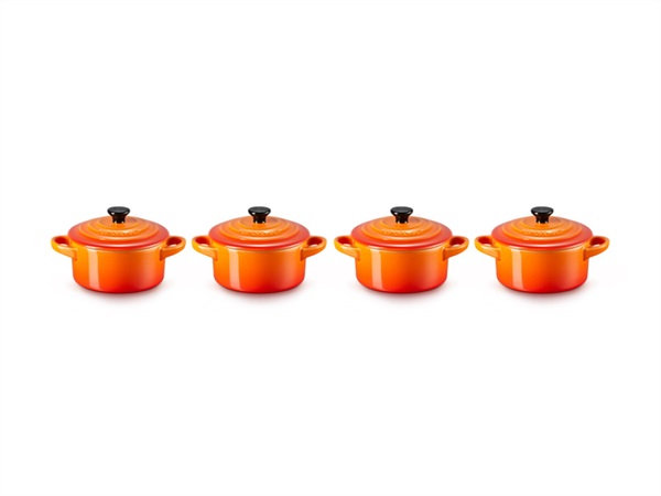 LE CREUSET Set 4 mini cocotte in gres vetrificato 10 cm - arancio