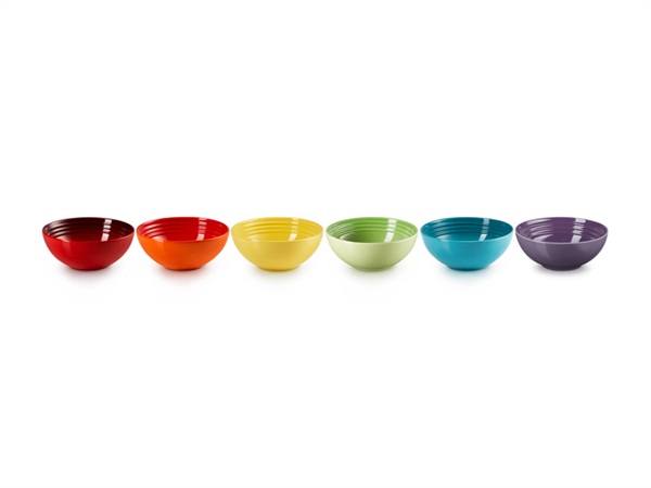 LE CREUSET Arcobaleno, set 6 ciotole cereali in gres vetrificato 16 cm - colori assortiti