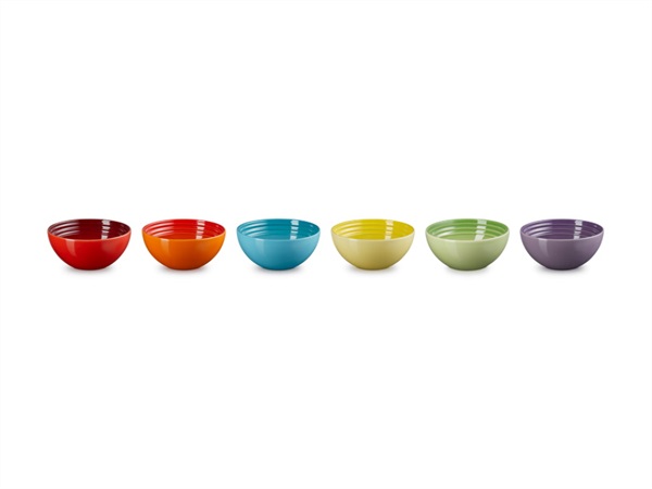 LE CREUSET Arcobaleno, set 6 ciotole snack in gres vetrificato 12 cm - colori assortiti