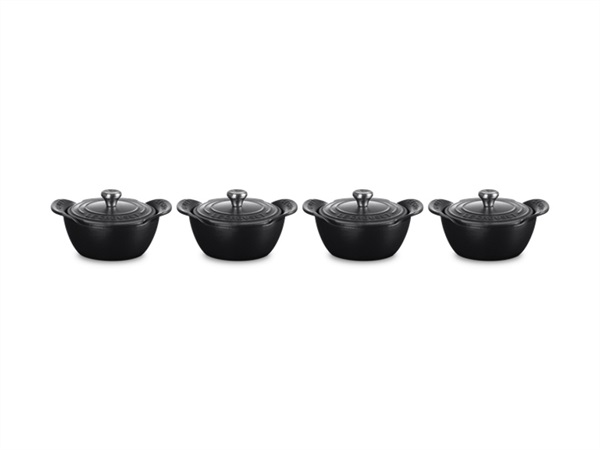 LE CREUSET Gourmet, set 4 mini cocotte basse com coperchio in ghisa smaltata 11 cm - nero