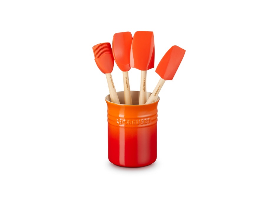 LE CREUSET Craft, set contenitore spatole + 4 spatole - arancio