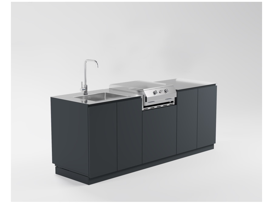 FLAMINIA OUTDOOR Cucina economica da esterno, Ral 7016, con bbq a gas 2 fuochi frytop 500