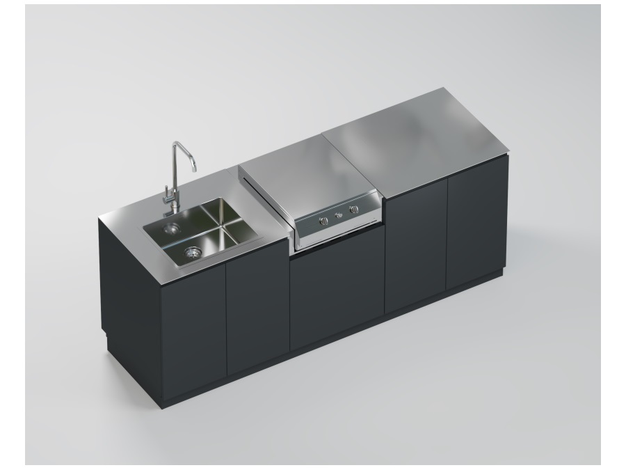 FLAMINIA OUTDOOR Cucina economica da esterno, Ral 7016, con bbq a gas 2 fuochi frytop 500