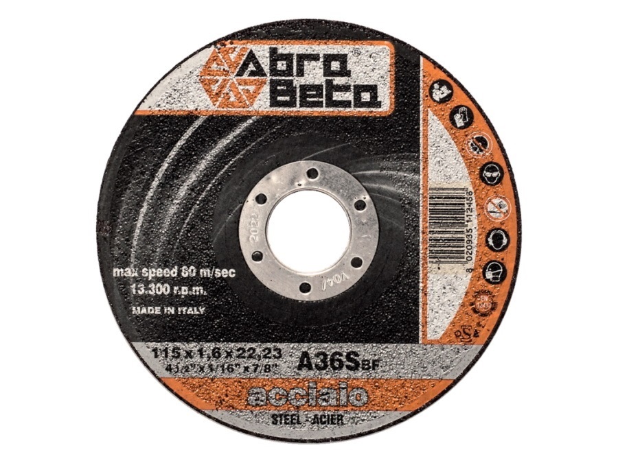 ABRA BETA Disco A36S, per acciaio, centro depresso - MISURA (Diam) 230 mm - (Spess) 2,0 mm - (Foro) 22,23 mm - (Max RPM) 6600