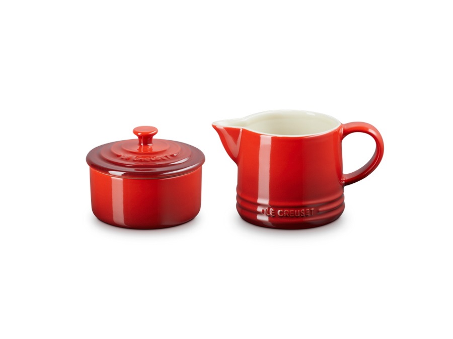 LE CREUSET Evolution, set latte e zucchero in gres vetrificato - ciliegia